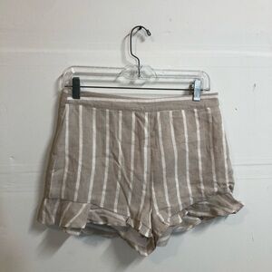 Women’s Beige Striped High Waisted Shorte